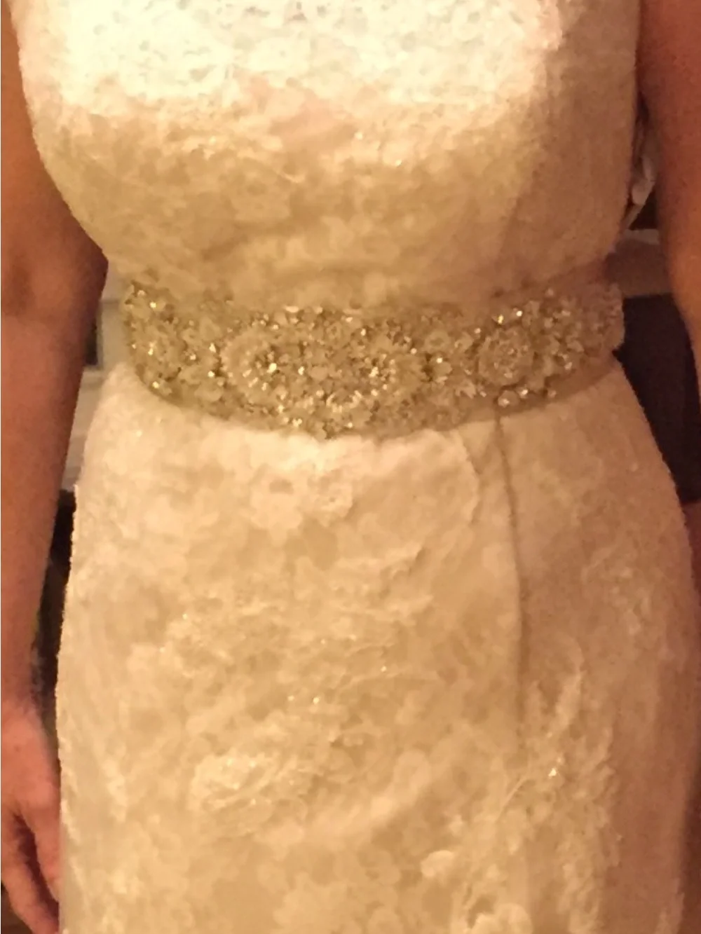 Handmade Ivory Satin Bridal Belt with Crystal & Pearl Applique